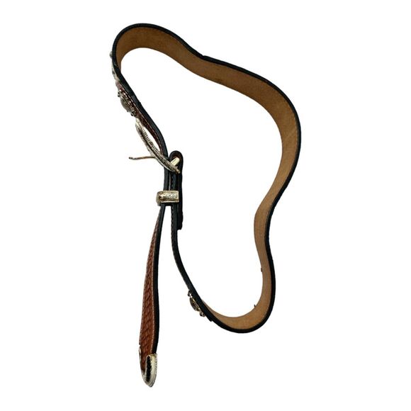 3-D western belt 28 calf hair gems crystals DDD silver hardware red leather - Picture 6 of 13